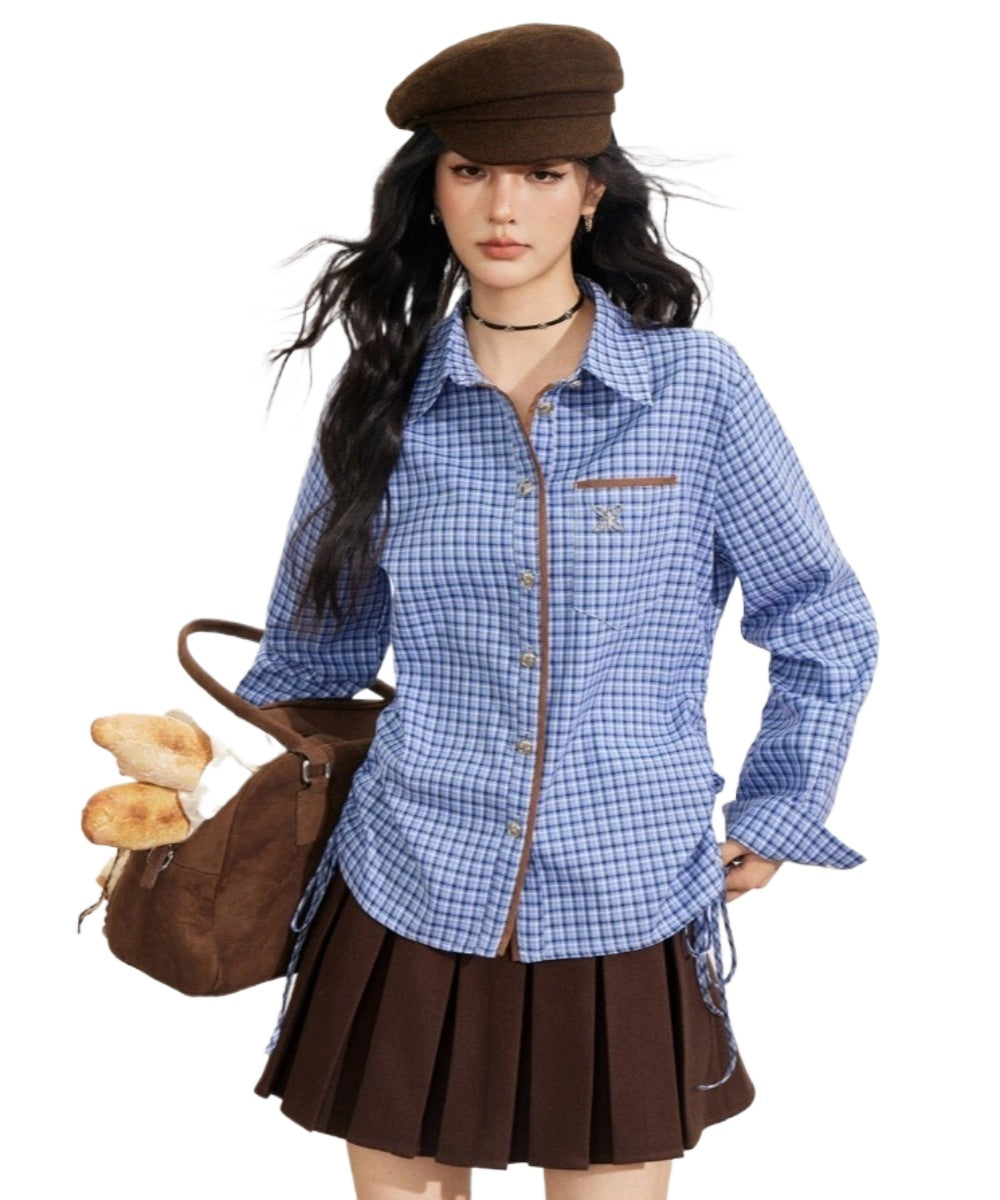 Contrast Plaid Tie Shirt