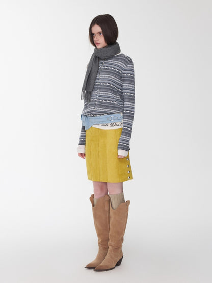 Fair Isle Pony Jacquard Drawstring Knit Cardigan