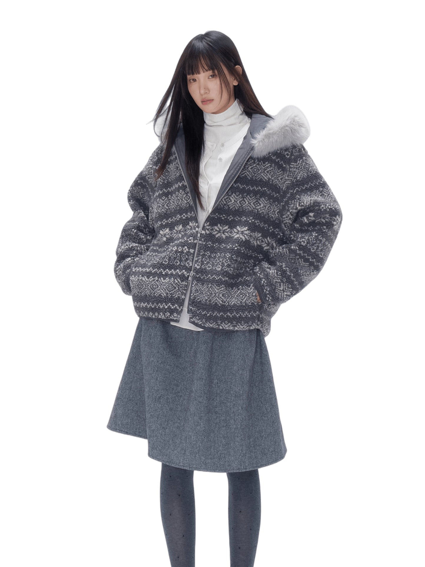 Detachable Faux Fur Collar Hooded Jacket