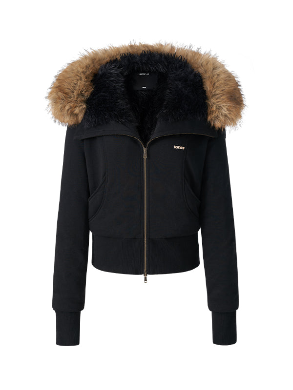 Fur Collar Fleece-Lined Short Coat