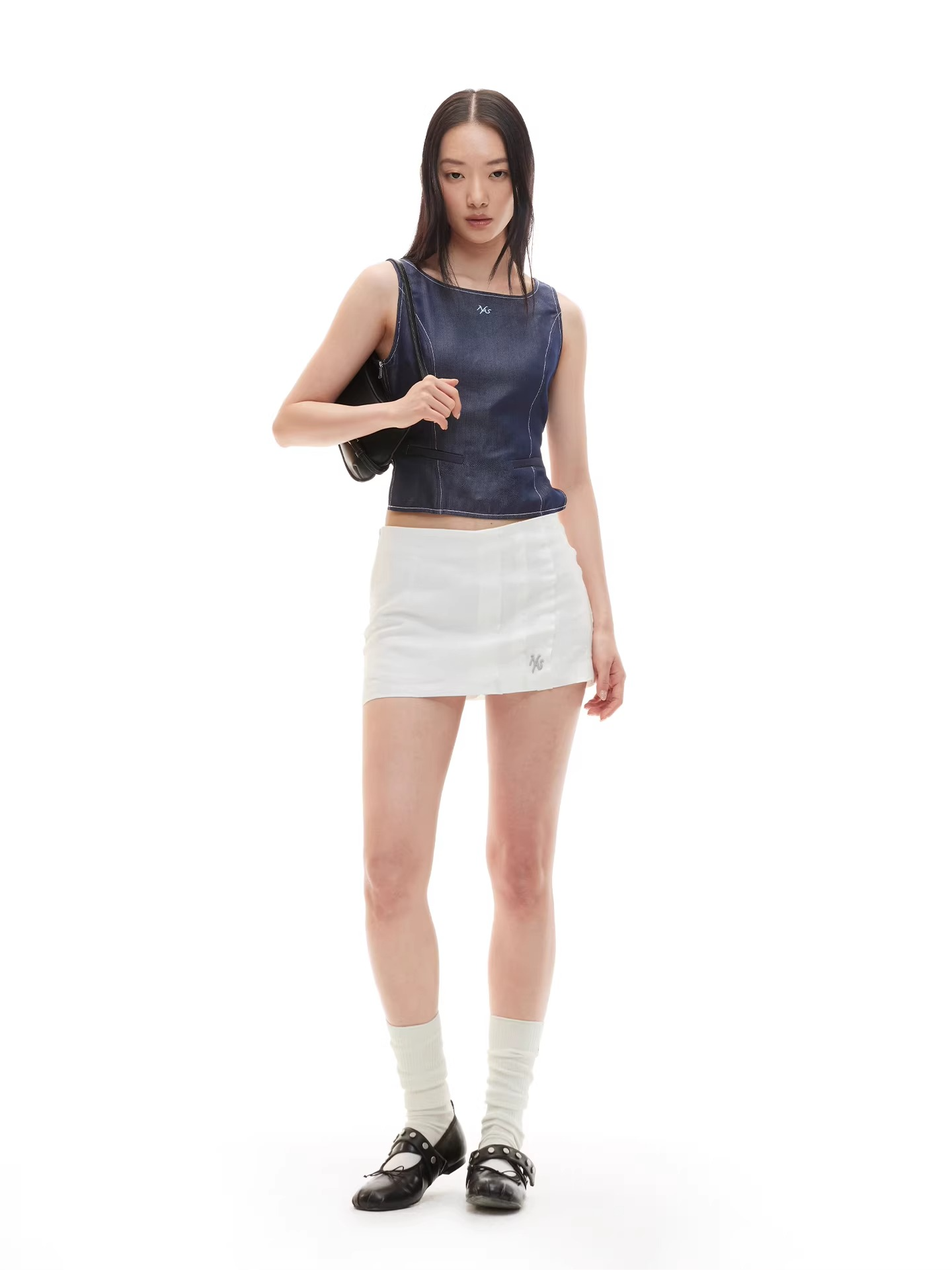 Open-Back Cinched Lyocell Denim Vest