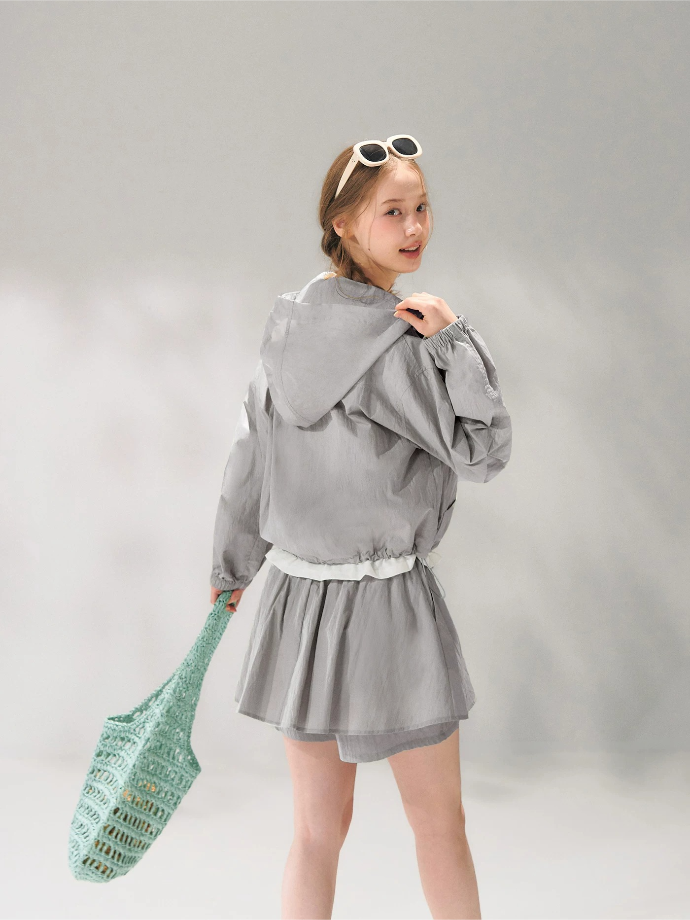 Hooded Drawstring Sun-Protective Jacket &amp; A-Line Skirt Set
