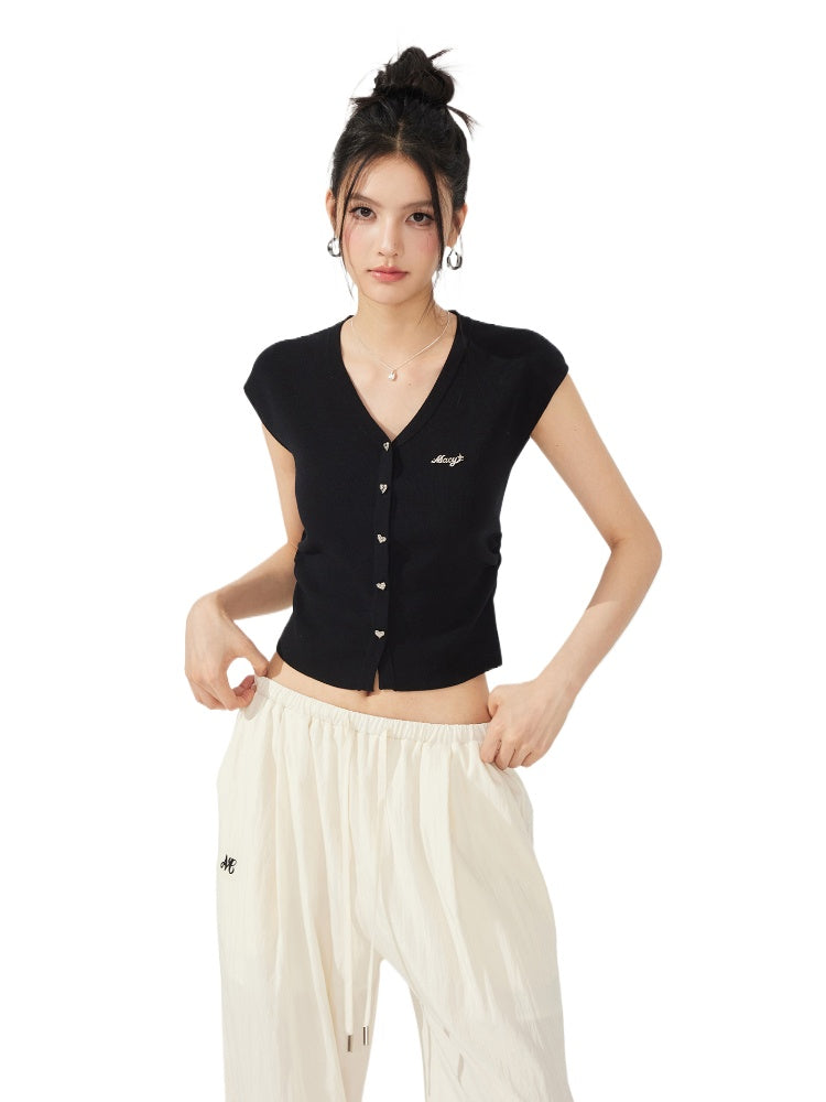 V-neck Pleated Knitted Top - CHINASQUAD