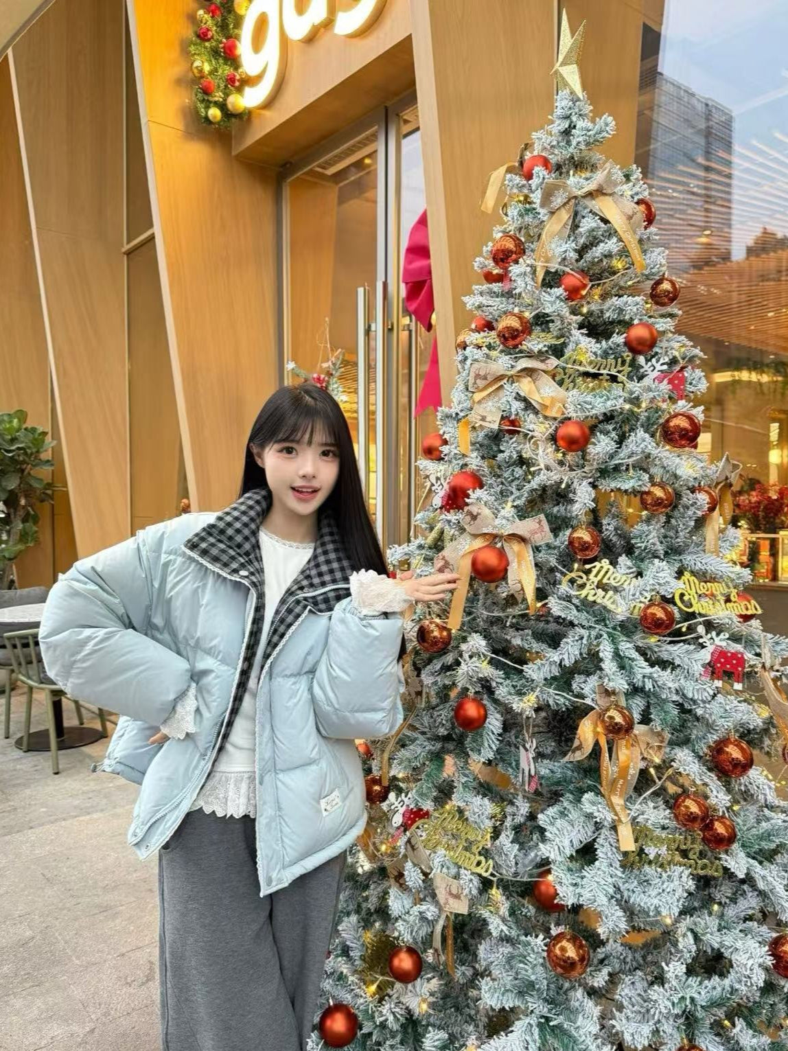 Lace-Trim Reversible Down Jacket