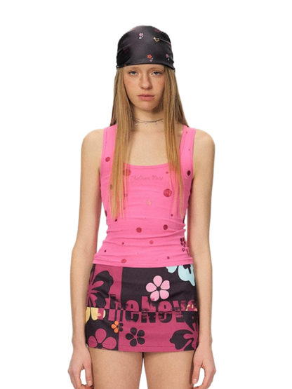 Glitter Polka Dot Ribbed Tank Top NeverMore