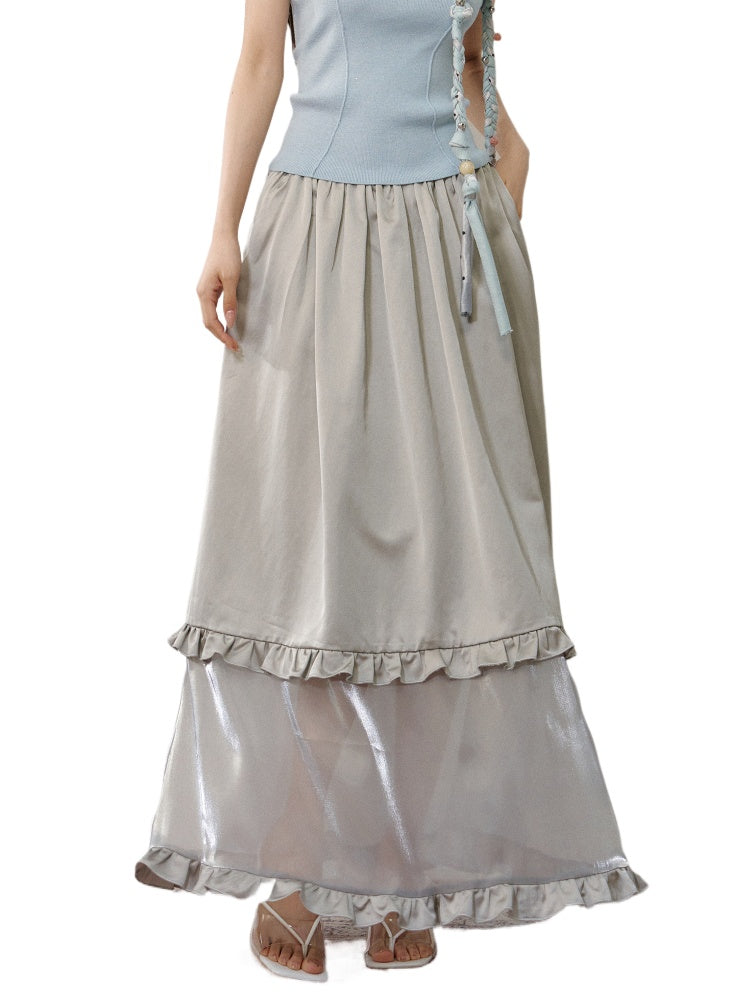 Organza Ruffle Midi Skirt