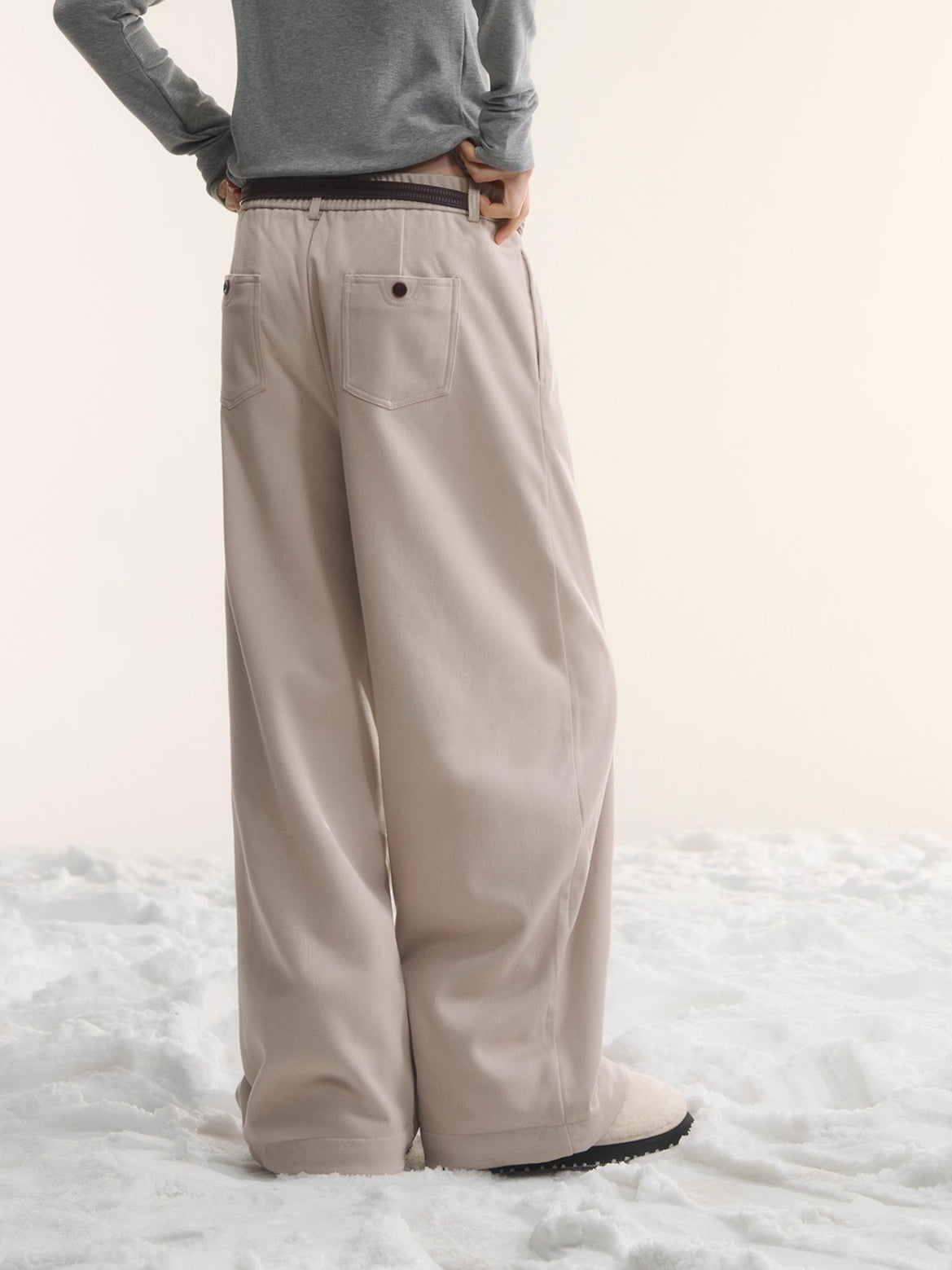 Fleece-Lined Relaxed Belted Trousers