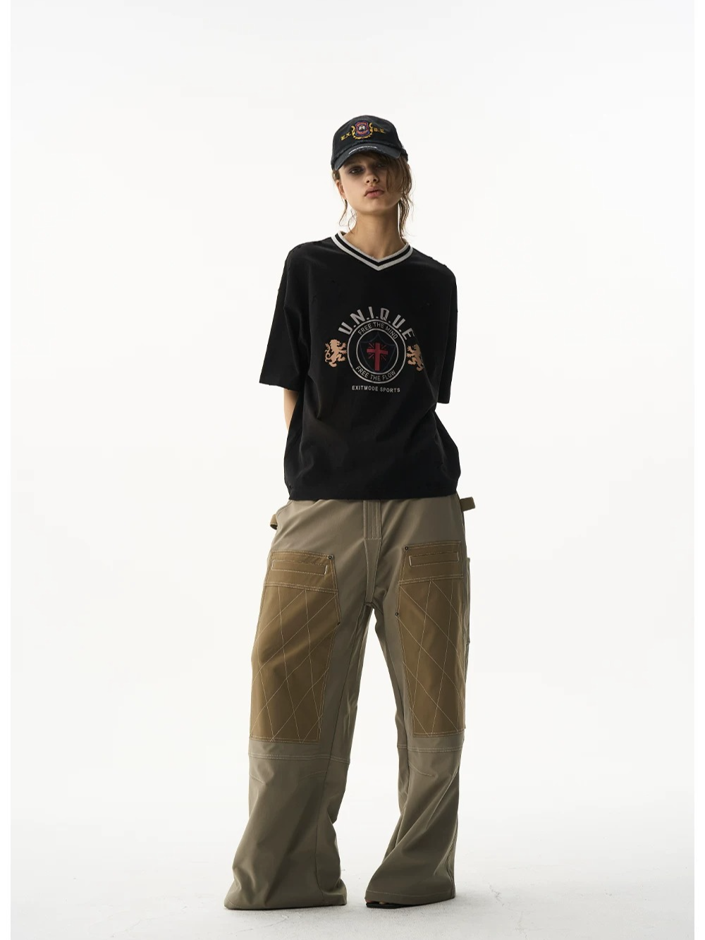 Washed Two-Tone Sport V-Neck Tee