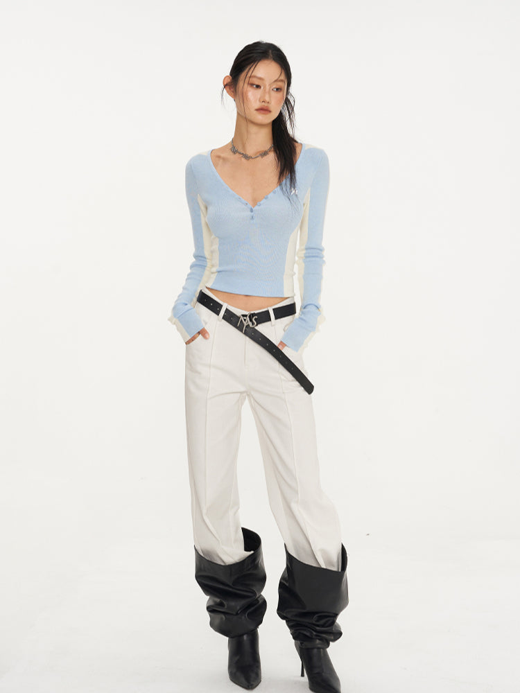 Parallel Line Straight-Leg V-Waist Pants