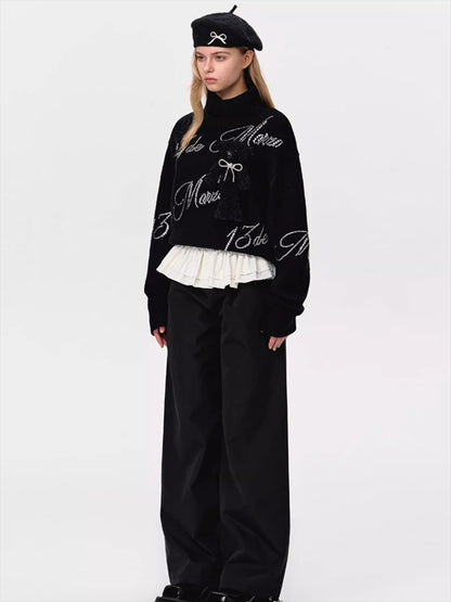 Crystal-Embellished Mock-Neck Knit Sweater