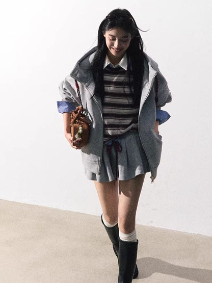 Miu-Inspired Varsity Sweatshirt &amp; Skirt Set