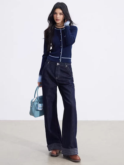 Contrast-Trim Slim-Fit Knit Cardigan