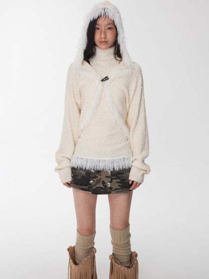 Fringe Knit Vest &amp; Hooded Sleeveless Set