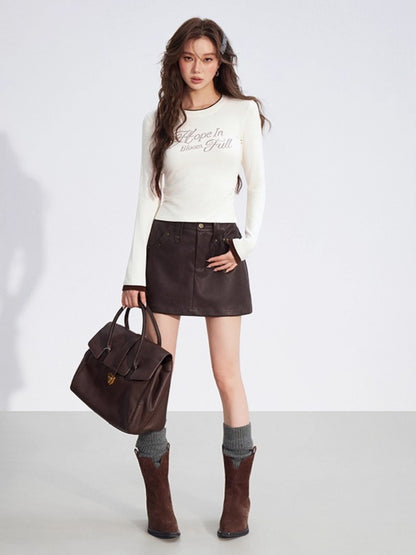 Dual-Layer Letter Embellished Slim-Fit T-Shirt
