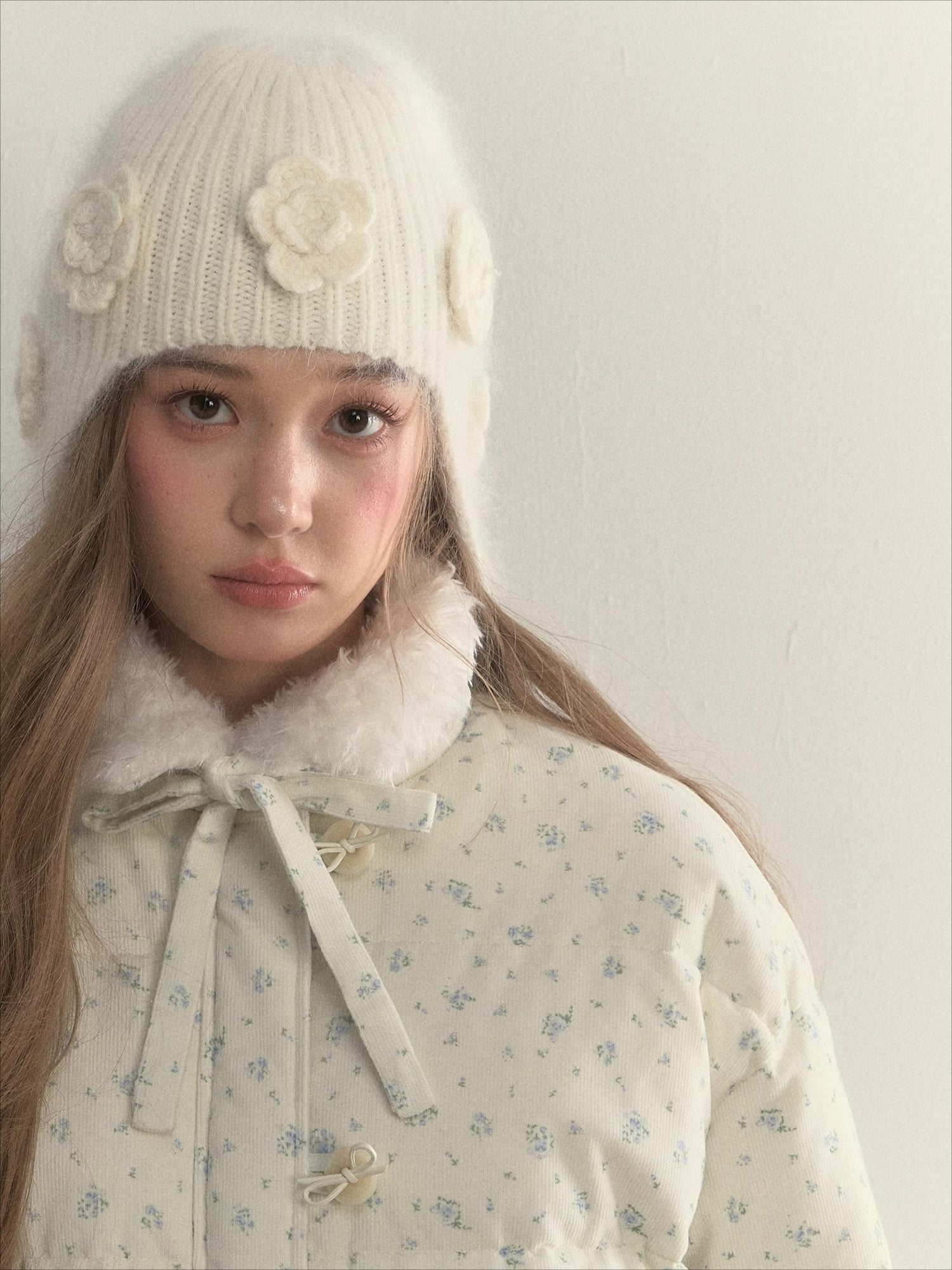 Floral Angora Knit Beanie