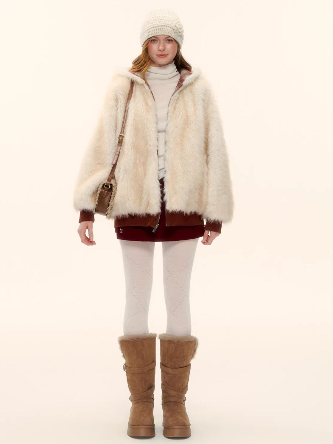 Reversible Plaid Teddy Fur Jacket