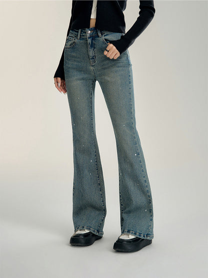 Blue Rhinestone Flare Jeans