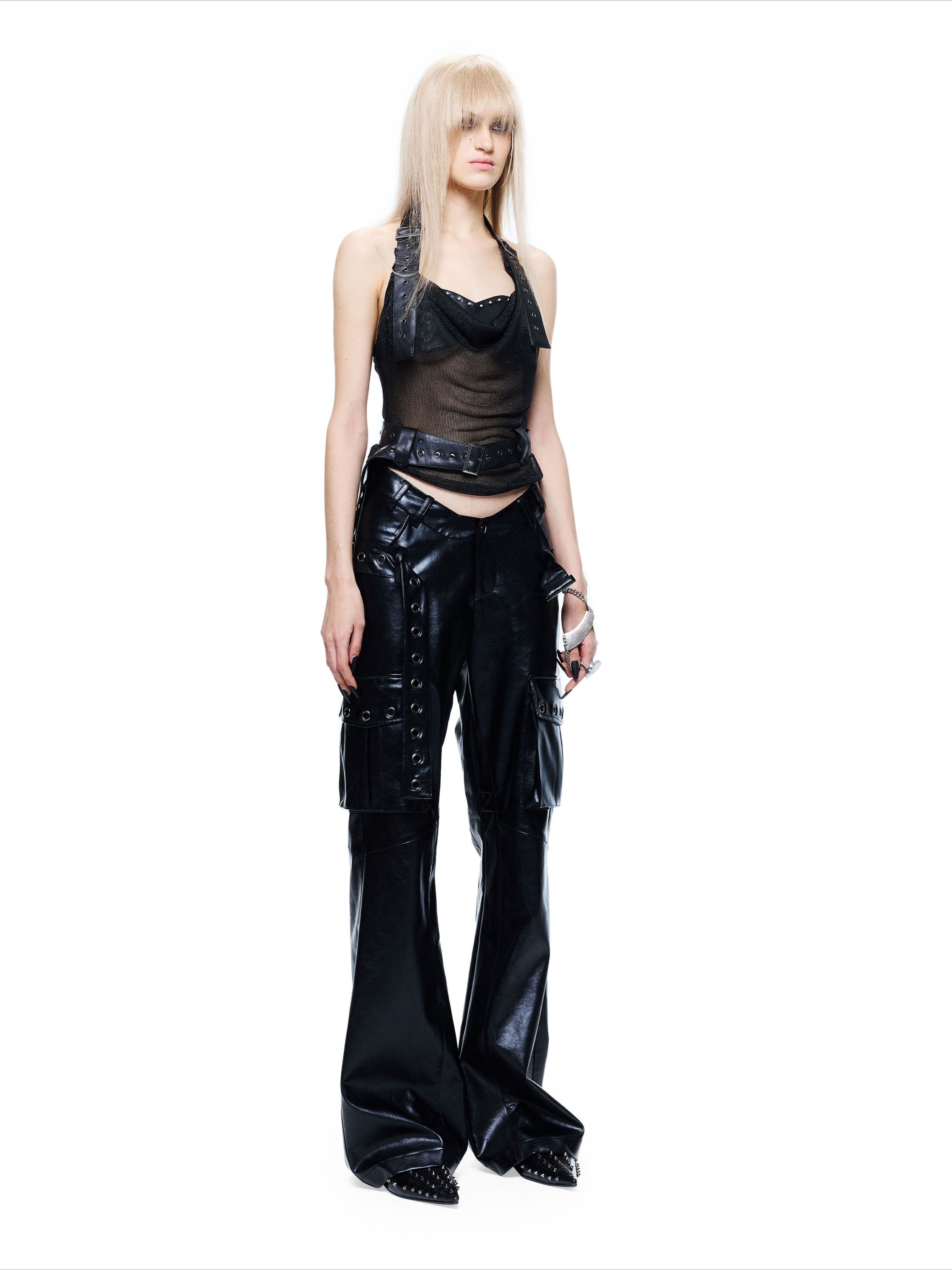 Grunge Oversized Faux Leather Cargo Pants