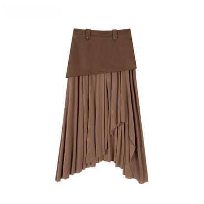 Irregular Spliced Vintage Pleated Skirt