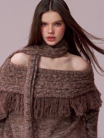 Fringe Knit Sweater &amp; Scarf Set