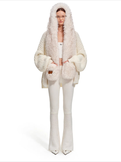 Polar Fur-Trimmed Knit Cardigan
