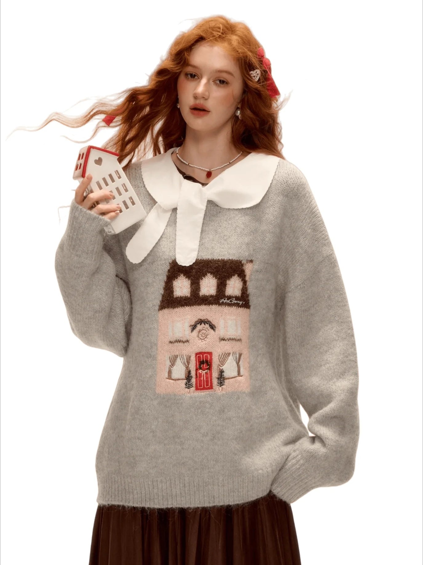 Wool Blend Embroidered Jacquard Knit Sweater