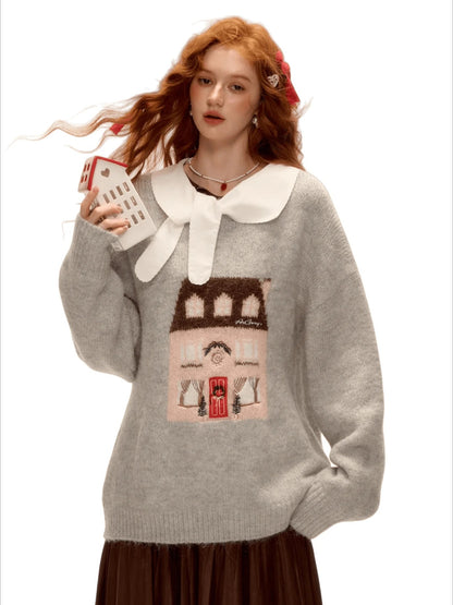 Wool Blend Embroidered Jacquard Knit Sweater