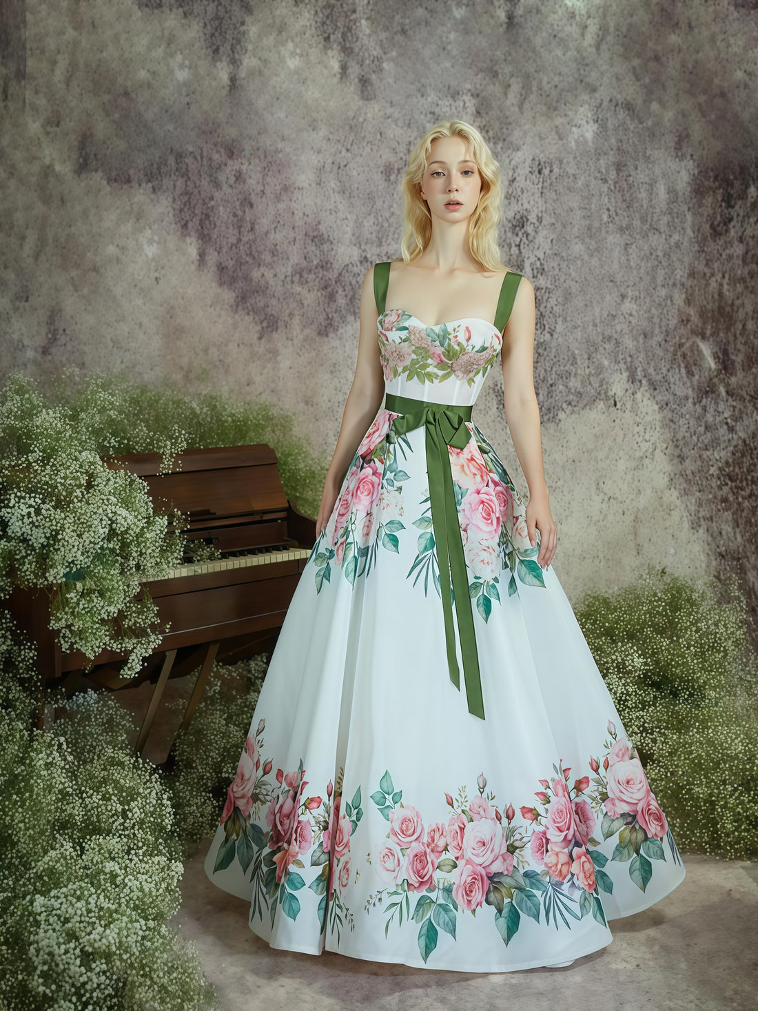 Rose Garden Ribbon Waist Ball Gown