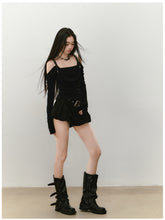 Draped Neck Leather Strap Acetate One-shoulder T-shirt - CHINASQUAD