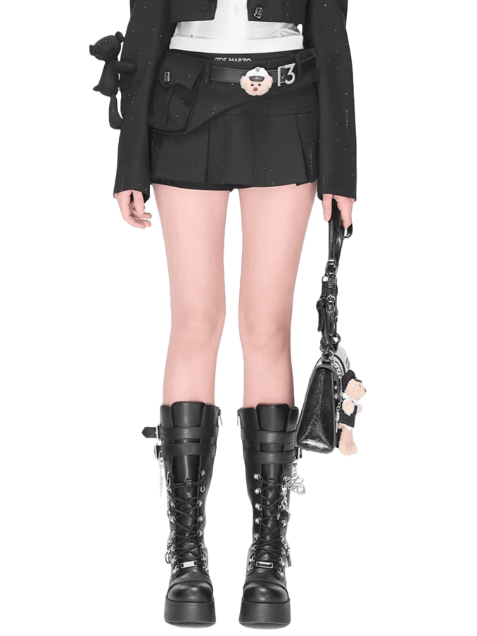 Pocketed Tailored Pleated Mini Skirt