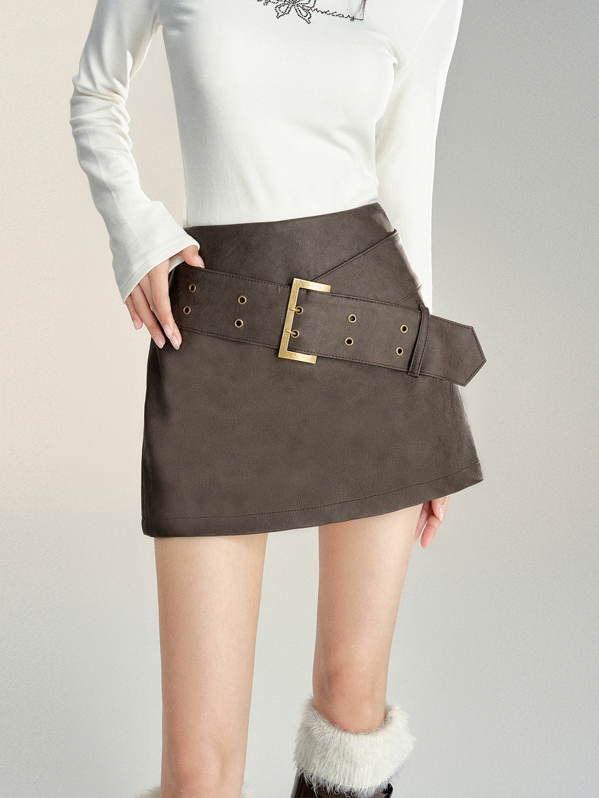 High Waist Vintage Leather Skirt