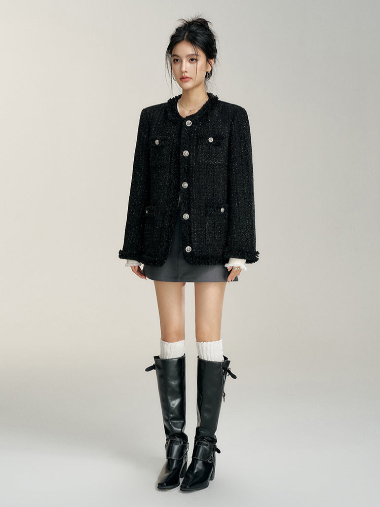 Chanel-Style Wool Outer Layer Down Jacket