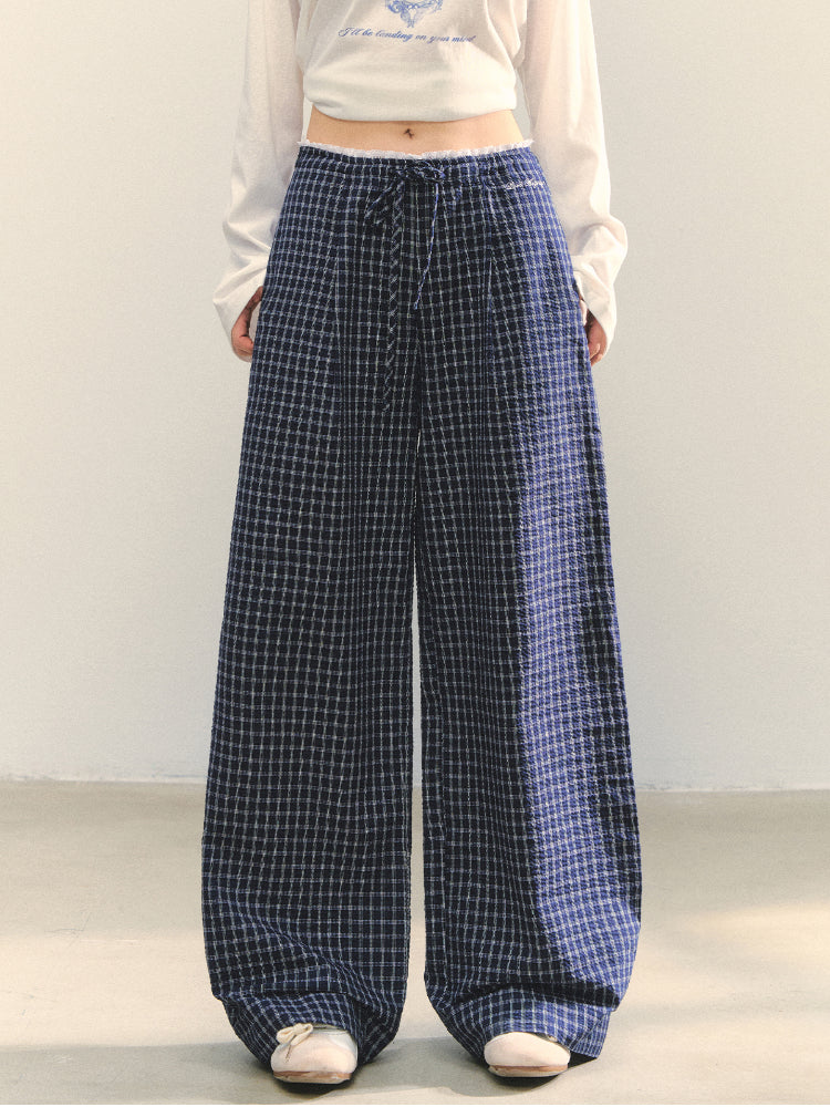 Plaid Color-block Waist Spliced Straight Pants - CHINASQUAD
