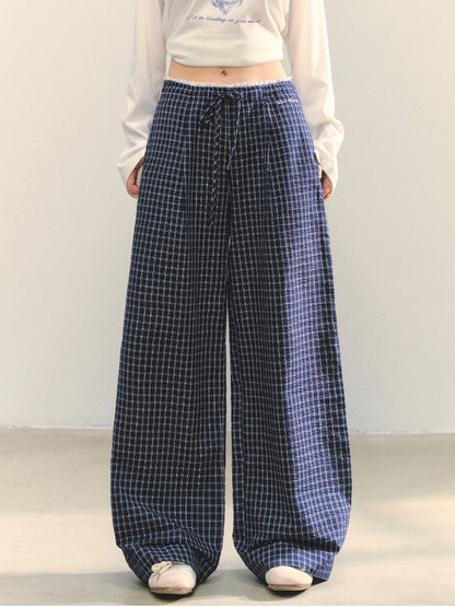 Plaid Color-block Waist Spliced Straight Pants - CHINASQUAD