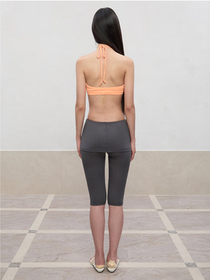 Layered Color Blocking U-Neck Halter Vest