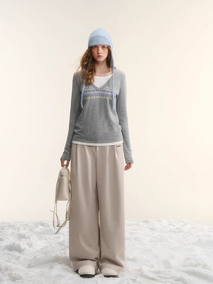 Contrast-Layered Long-Sleeve Tee