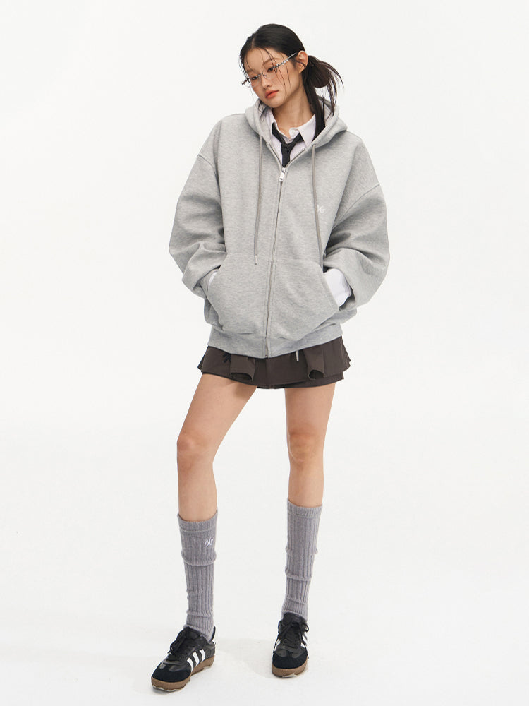 Loose Silhouette Hooded Zip-Up Sweatshirt