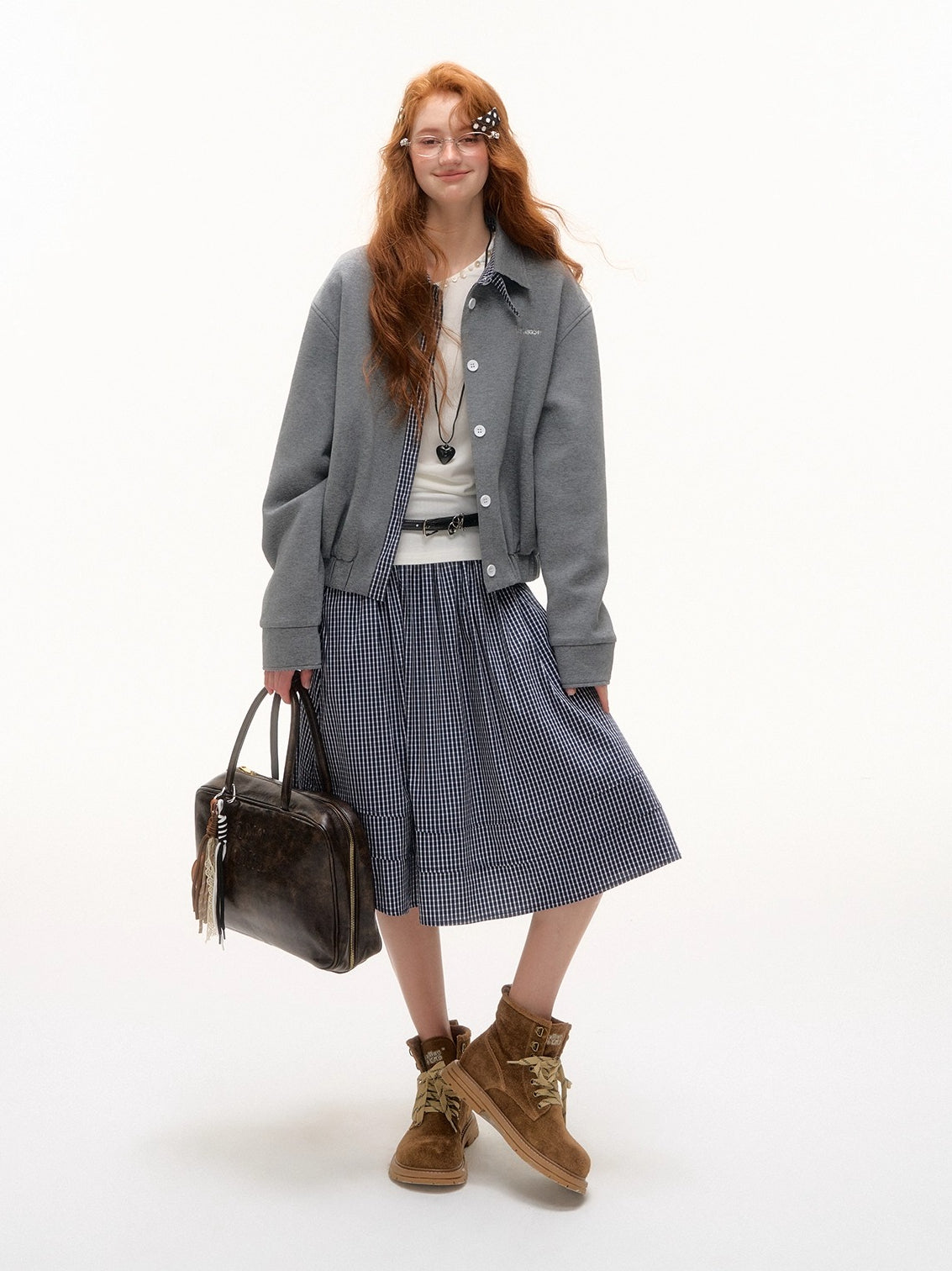 Plaid Pleated Mid-Length Skirt