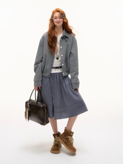Plaid Pleated Mid-Length Skirt