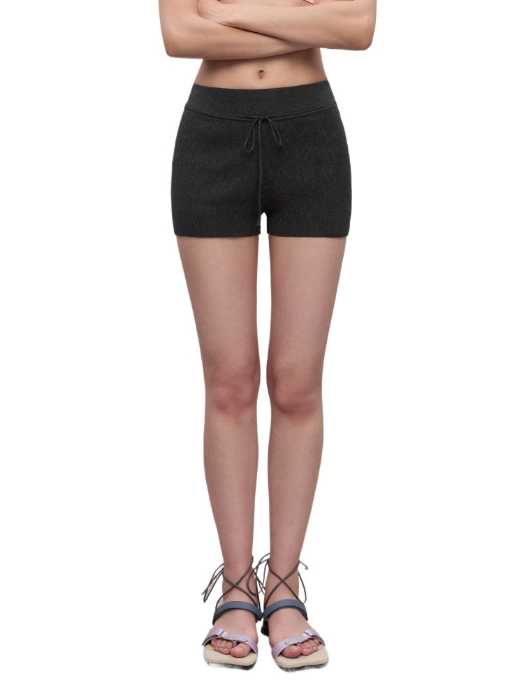 Spun Drawstring Mid-Rise Knit Shorts