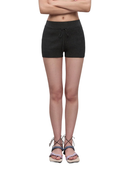 Spun Drawstring Mid-Rise Knit Shorts