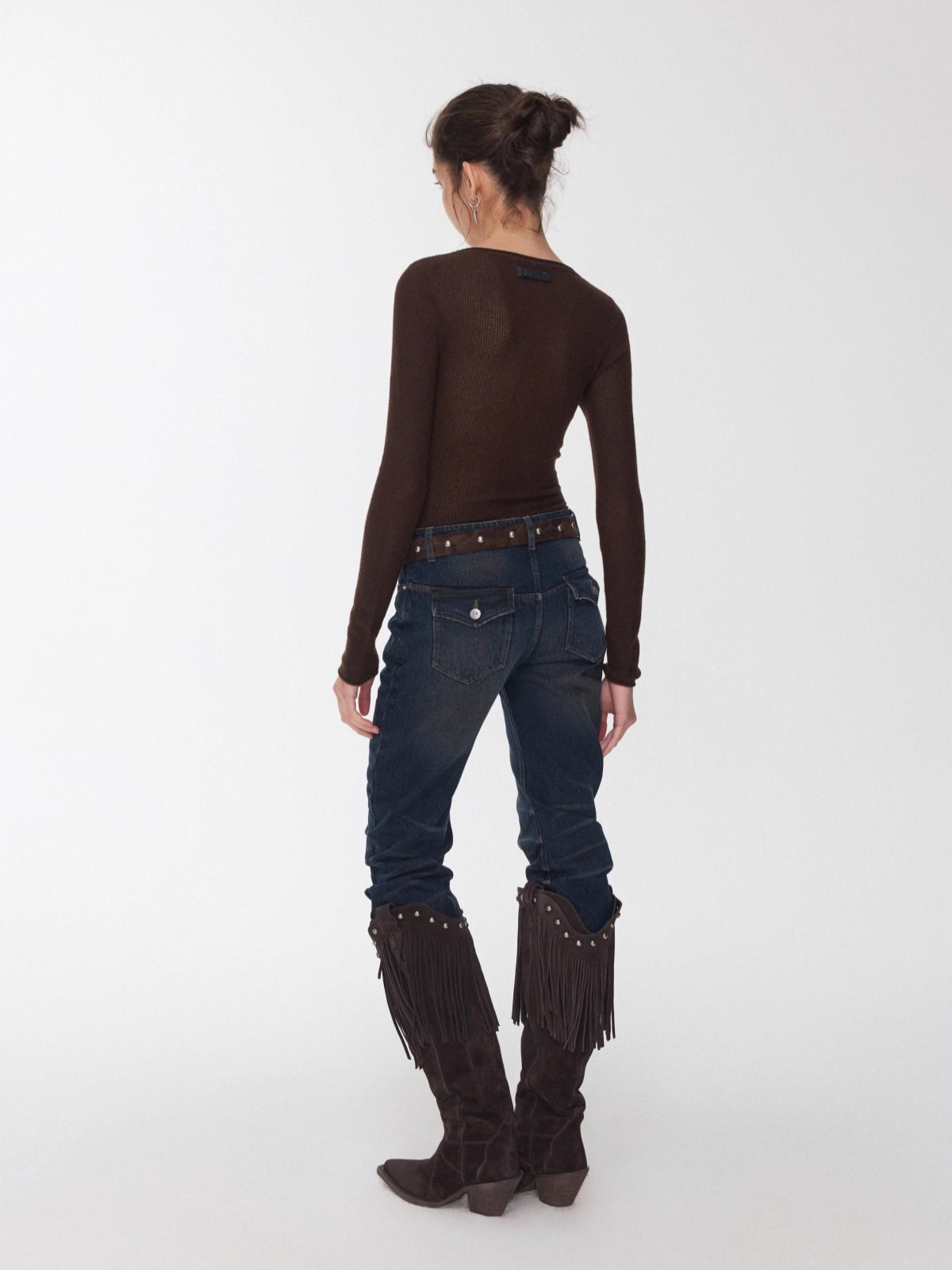Vintage Pleated Washed Slim Curved Denim Pants
