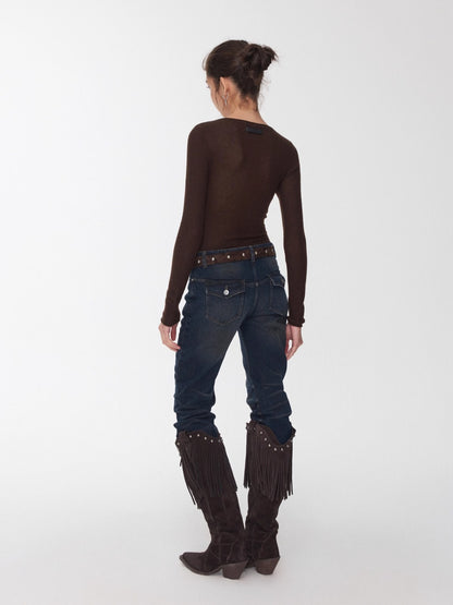 Vintage Pleated Washed Slim Curved Denim Pants