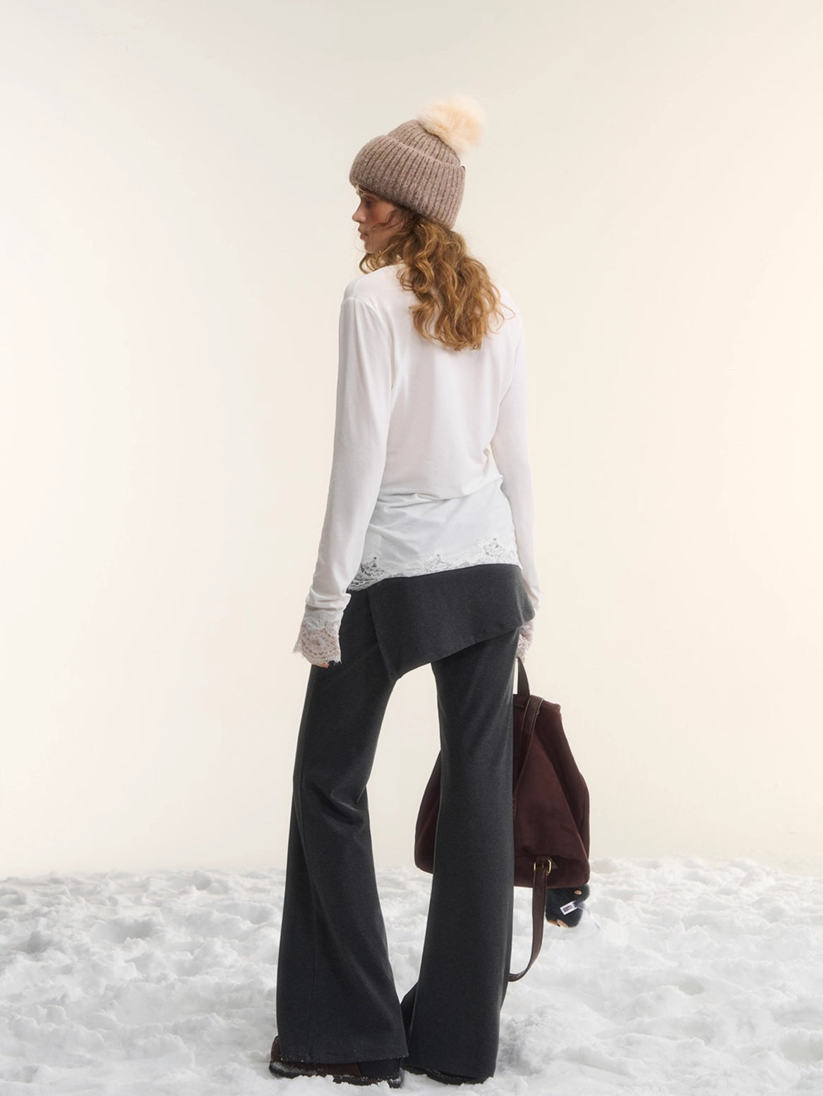 Asgony Asymmetric Layered Flare Knit Pants