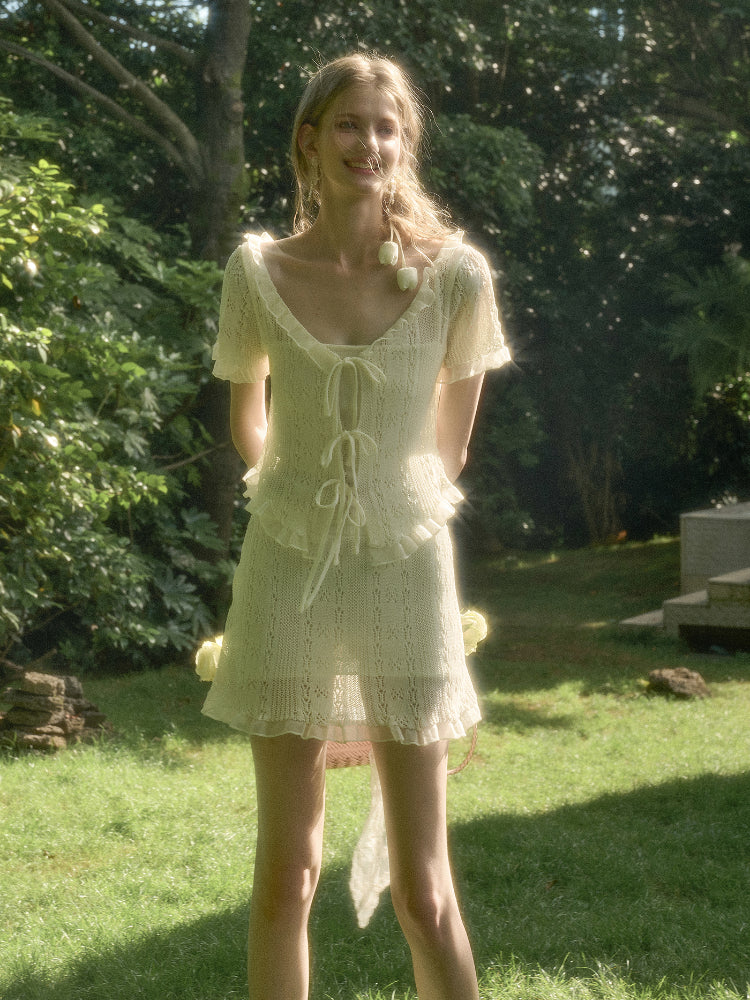 Cool Fabric Knitted Blouse &amp; Skirt Set