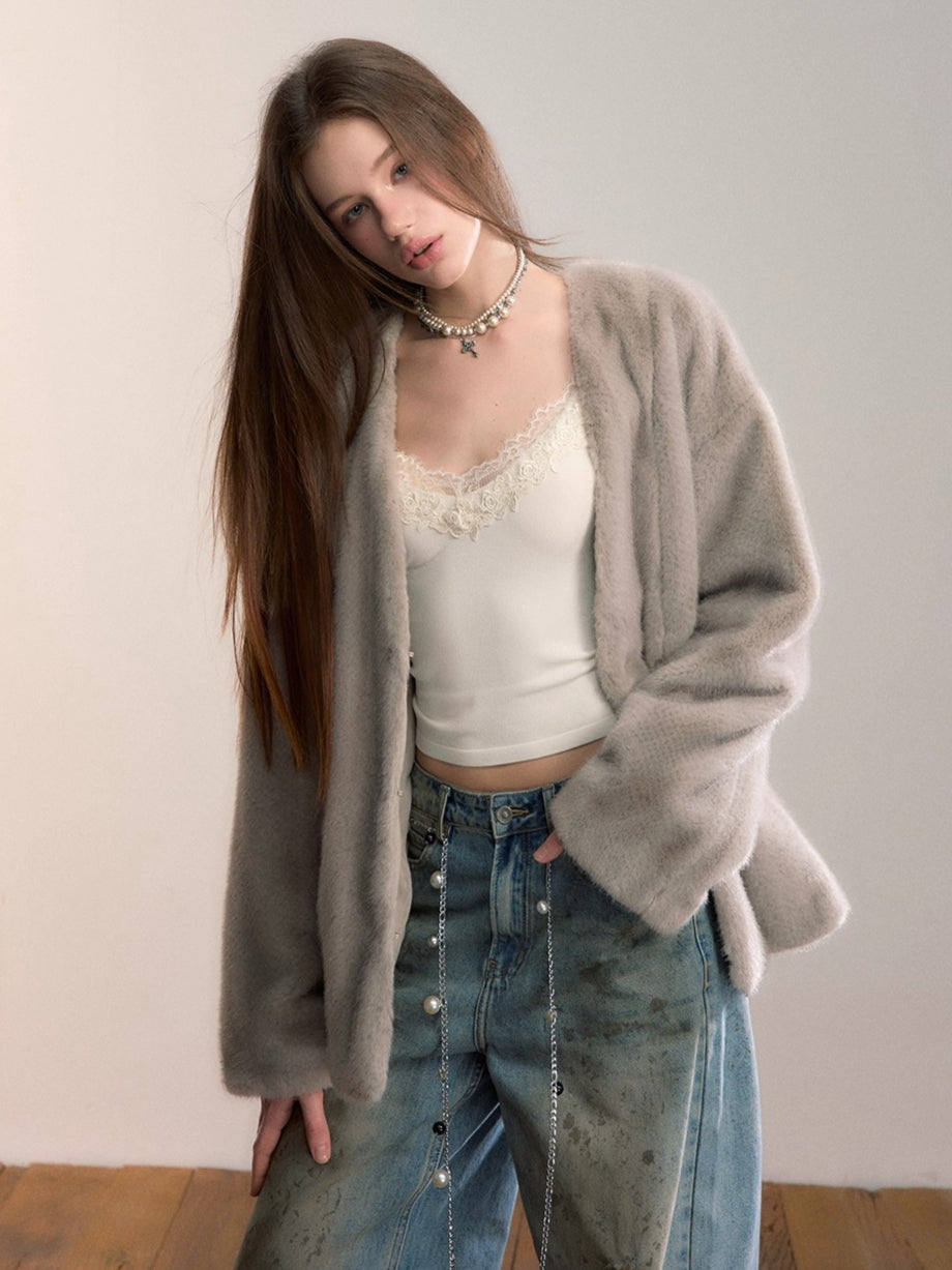 Ombre Faux Fur Statement Jacket