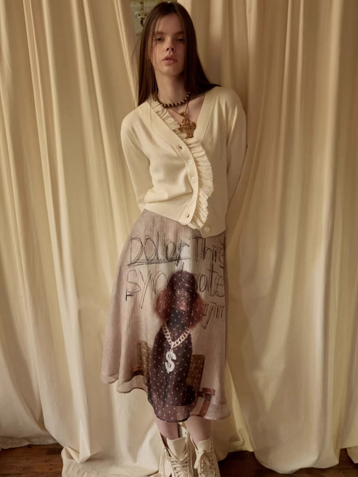 Layered Sheer Chiffon A-Line Midi Skirt