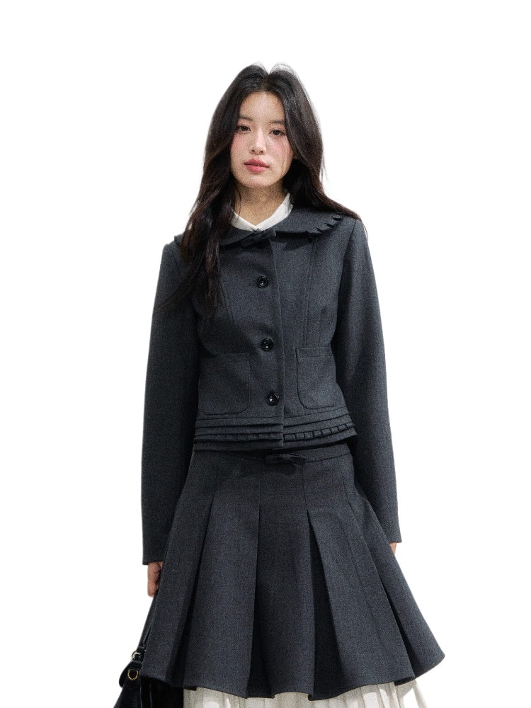 Preppy Style Lapel Suit Jacket &amp; Skirt Set