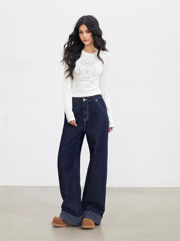 MacyMccoy Plaid Patchwork Wide-Leg Jeans