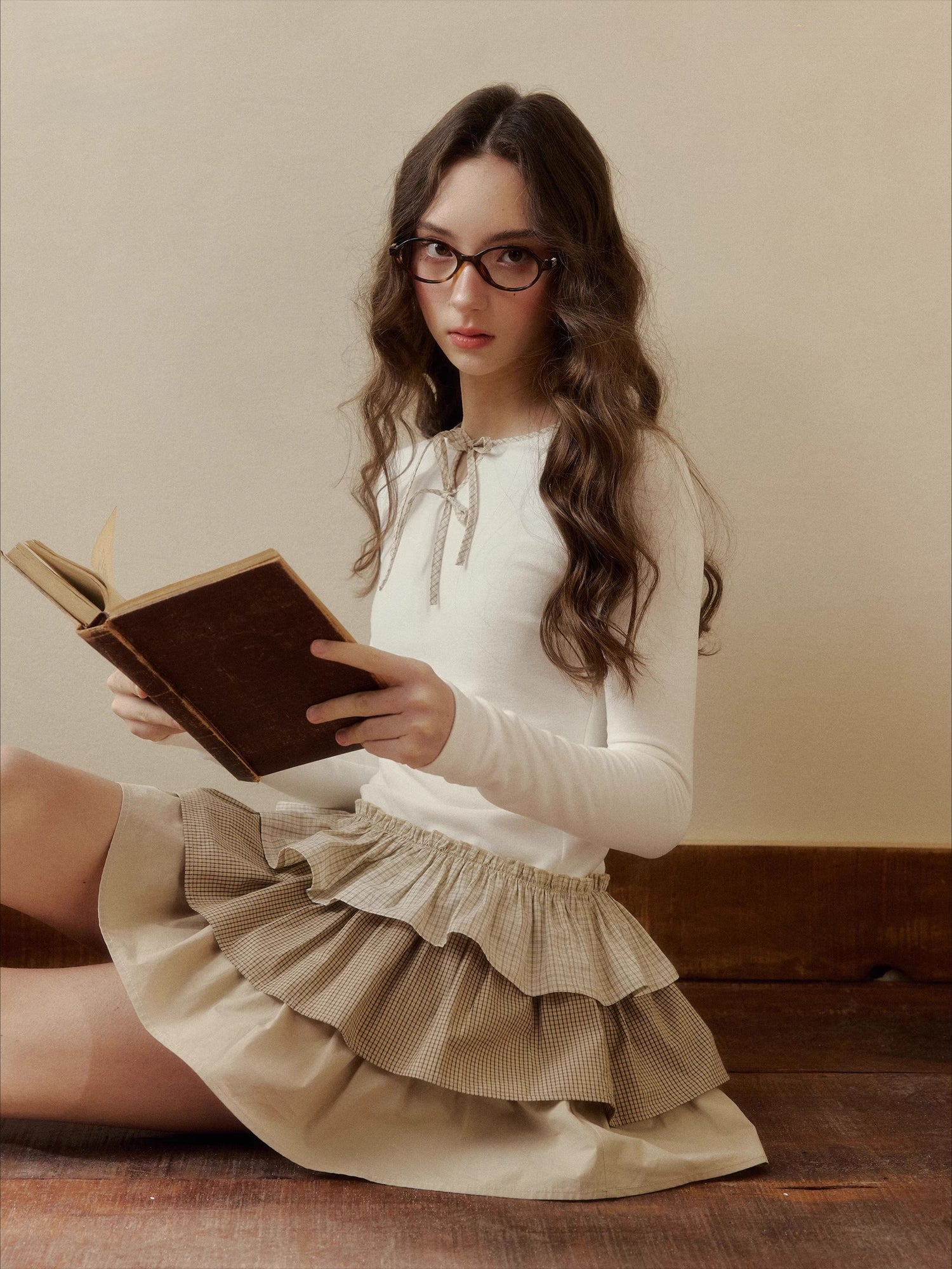 Layered Knit Plaid Tiered Puff Dress